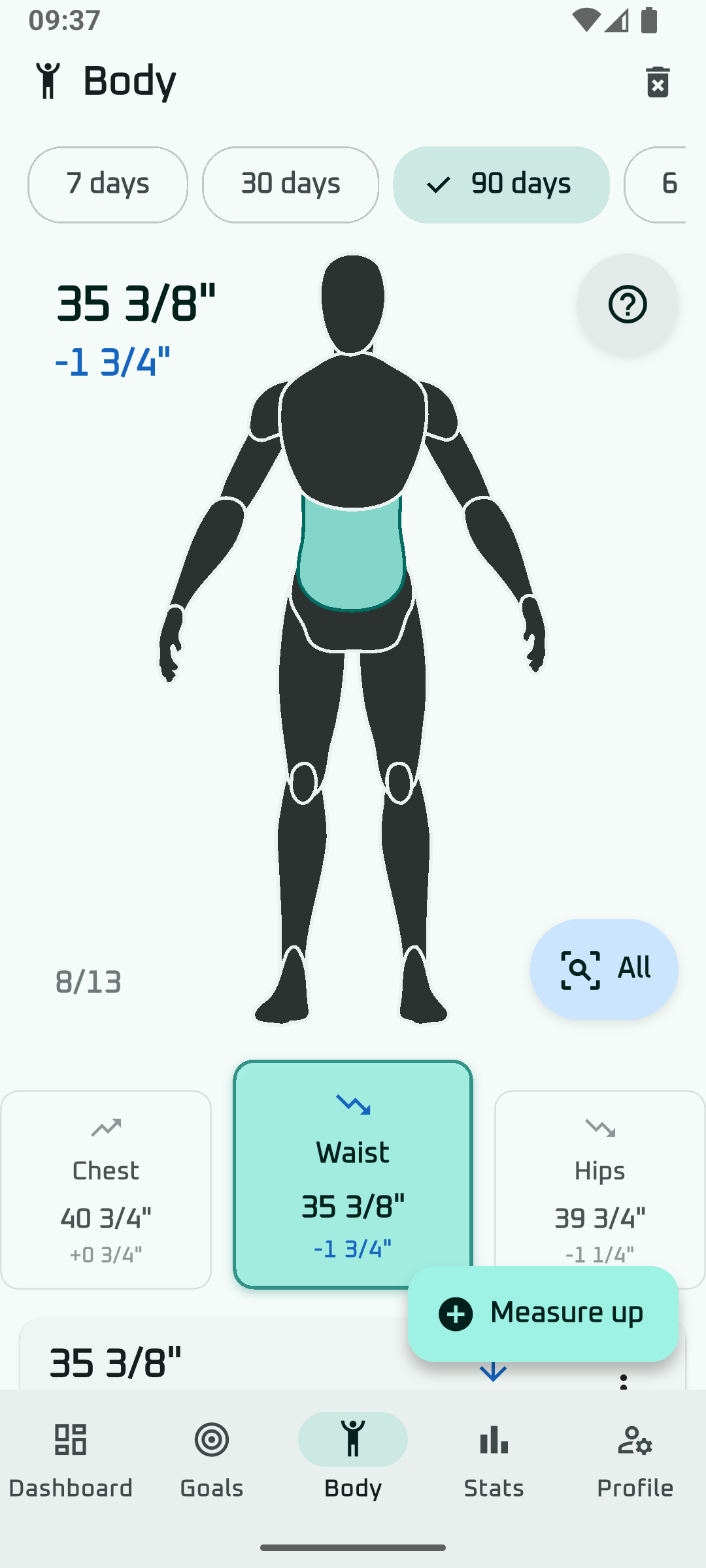 Body measurements with visual diagram